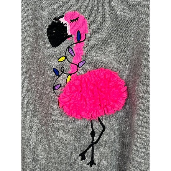 Justice Gray Knit Flamingo Pom Pom Sweater Girls Size 14/16 - Picture 5 of 12